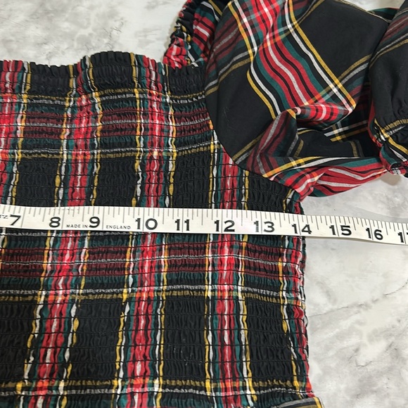 JCREW WOMENS PLAID SMOCKED COTTON POPLIN MIDI DRESS RED BLACK SZ MEDIUM - Picture 11 of 13